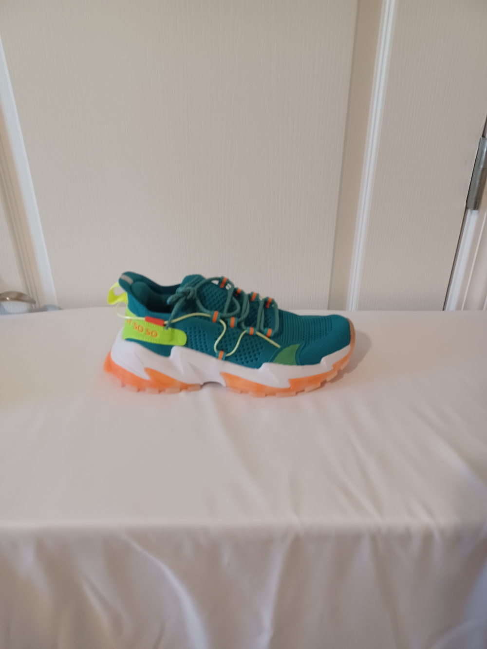 Amazon Teal Athletic Sneakers with Neon Orange and Yellow Accents - Picture 5 of 15
